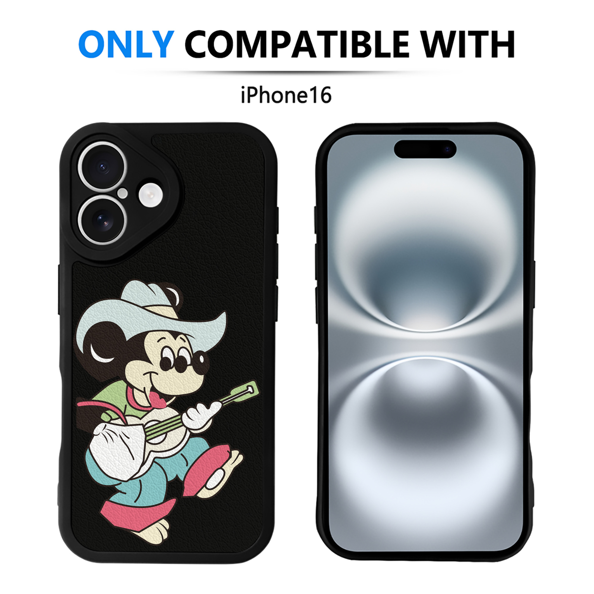 （画像用） ミッキーマウス Mickey Mouse 【iPhone 16シリーズ対応】シリコンスマホケース（レザー調） 材質：シリコン